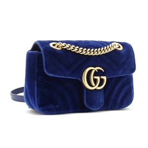 Gucci Velvet Crossbody Marmont Bag in Deep Blue